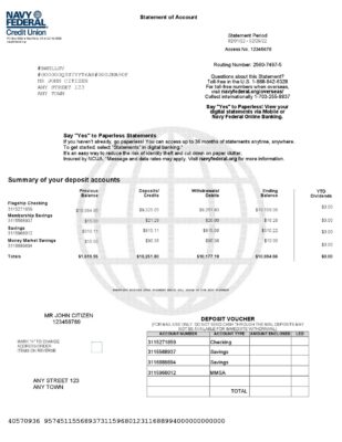USA Navy Federal bank statement, Word and PDF template, 9 pages
