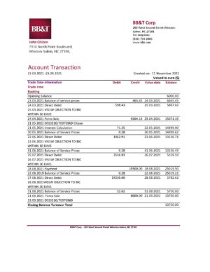 USA Editable Templates 4 USA North Carolina BB&T Corp. bank statement template in Excel and PDF format