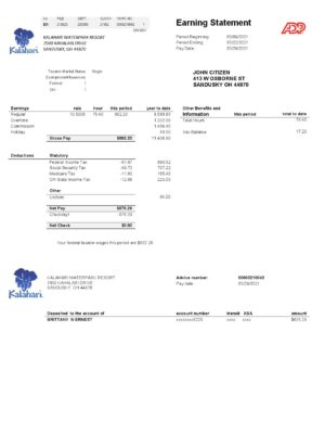 USA Editable Templates 13 USA Ohio Kalahari Waterpark Resort utility bill template in Word and PDF format