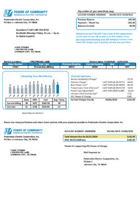 USA Texas Power of Community electricity utility bill in Word and PDF format, good for address prove