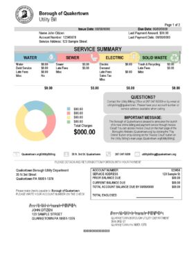 USA Pennsylvania Quakertown Borough utility bill template in Word and PDF format