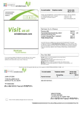 USA Windstream Holdings, Inc. utility bill template in Word and PDF format