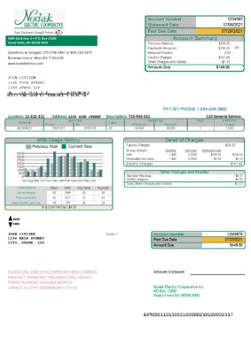 USA North Dakota Nodak Electric Cooperative utility bill template in Word and PDF format