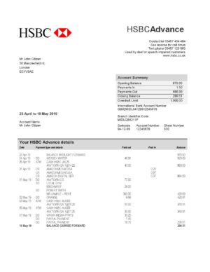 England Editable Templates 10 United Kingdom HSBC bank statement template in Word and PDF format
