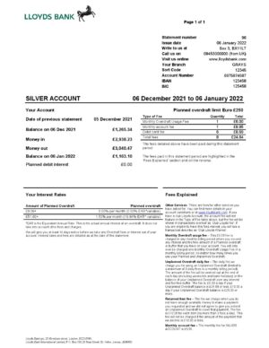 England Editable Templates 13 United Kingdom Lloyds bank statement Word and PDF template, version 2