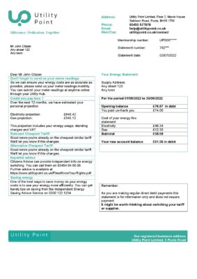 United Kingdom Utility Point utility bill template in Word and PDF format