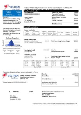 USA Ohio Vectren Energy utility bill template in Word and PDF format