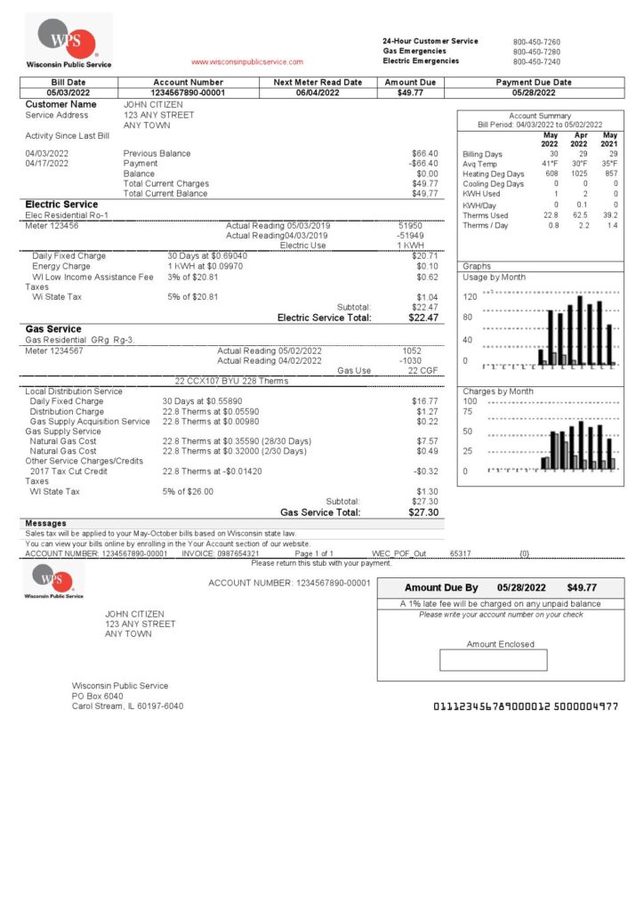 USA WPS utility bill template in Word and PDF format