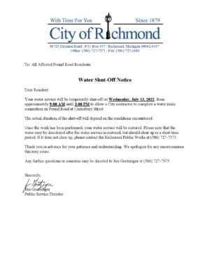 USA Editable Templates 8 USA Michigan City of Richmond water utility bill shutoff notice, Word and PDF template
