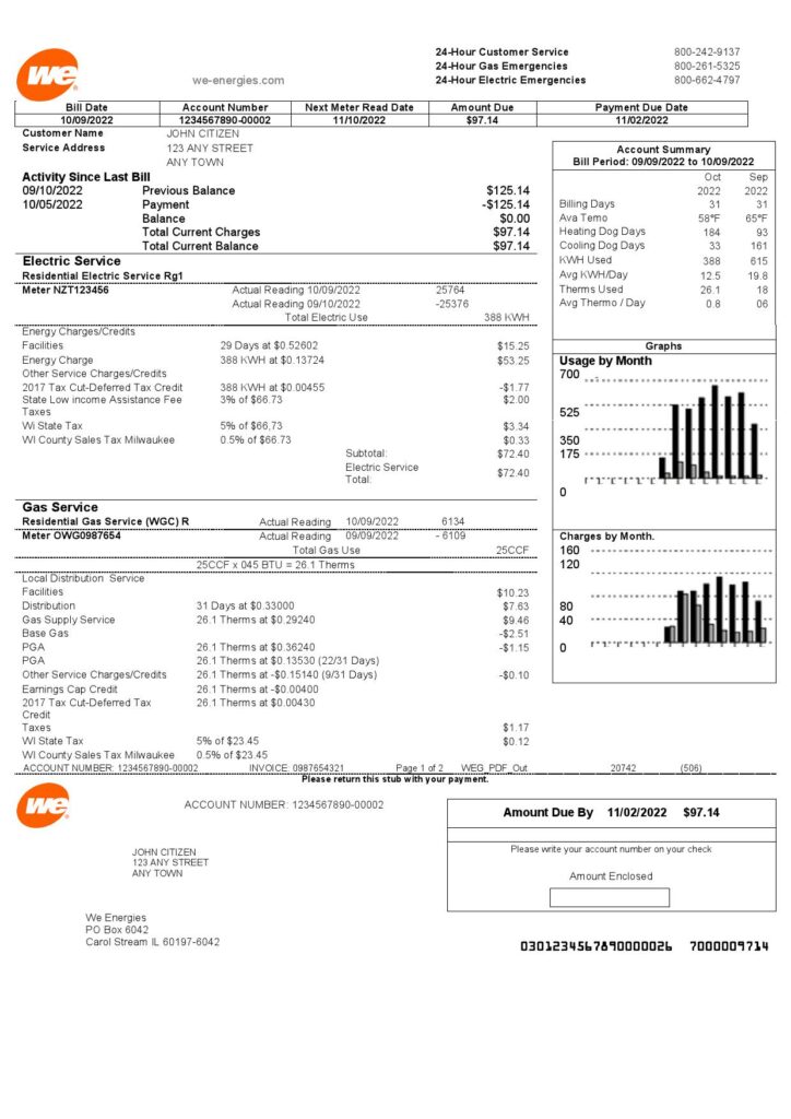 USA We utility bill template in Word and PDF format
