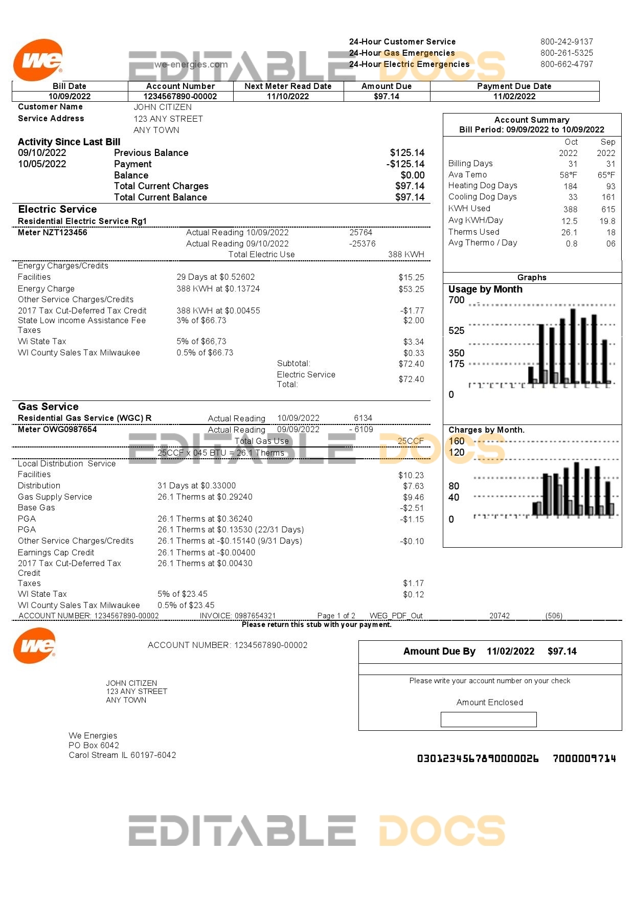 USA We utility bill template in Word and PDF format