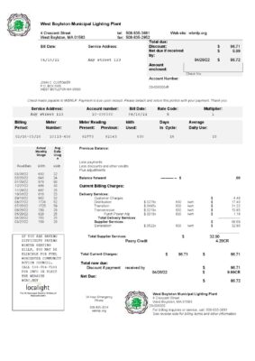 USA West Boylston utility bill template in Word and PDF format