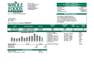 USA Whole Foods Market utility bill template in Word and PDF format