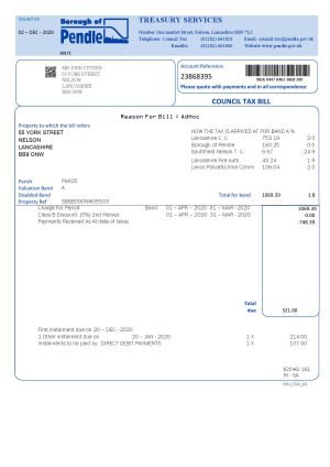 England Editable Templates 15 United Kingdom Borough of Pendle council tax bill template in Word and PDF format