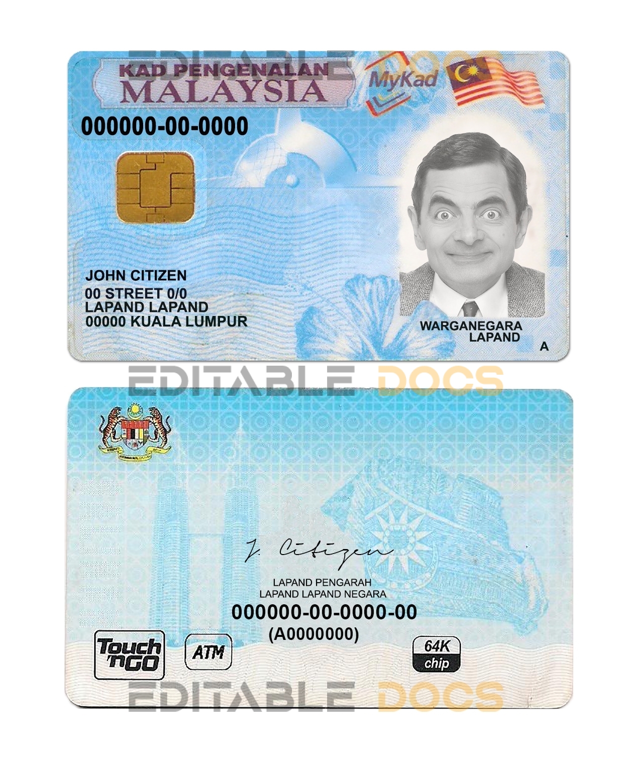 Malaysia ID template in PSD format, fully editable
