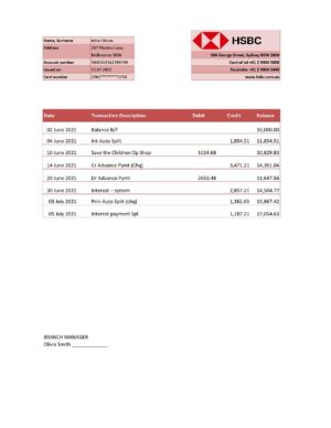 Australia Editable Template 2 Australia HSBC Bank statement template in Excel and PDF format, fully editable