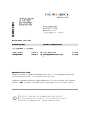 Australia Editable Template 4 Australia ING Direct bank statement easy to fill template in Excel and PDF format