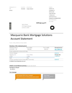 Australia Editable Template 6 Australia Macquire Bank statement easy to fill template in Excel and PDF format