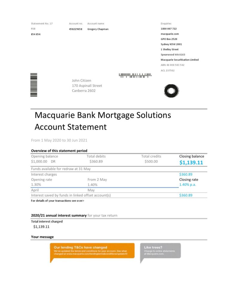 Australia Macquire Bank statement easy to fill template in Excel and PDF format