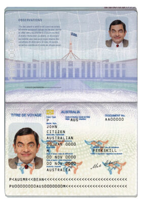 Australian passport (convention travel document) template in PSD format, fully editable, with all fonts