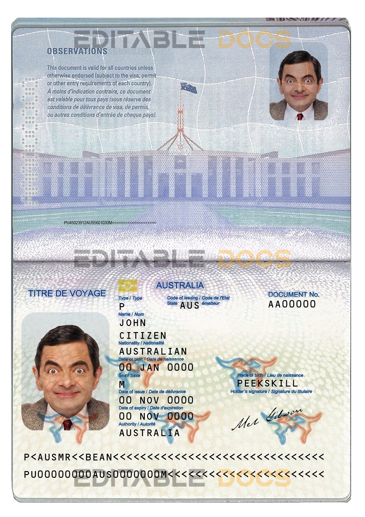 Authentic Australia PSD Passport Template