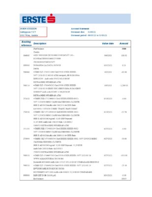 Austria Erste Group bank statement easy to fill template in Excel and PDF format