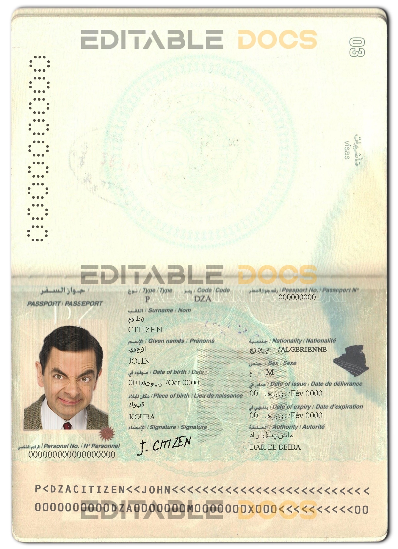 Authentic Algeria PSD Passport Template