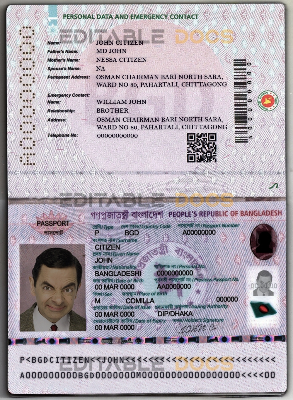 Authentic Bangladesh PSD E-Passport Template (2020 – present)
