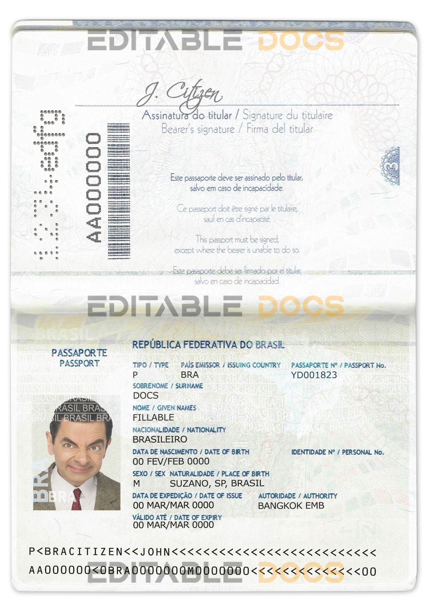 Authentic Brazil PSD Passport Template (2016-2019)