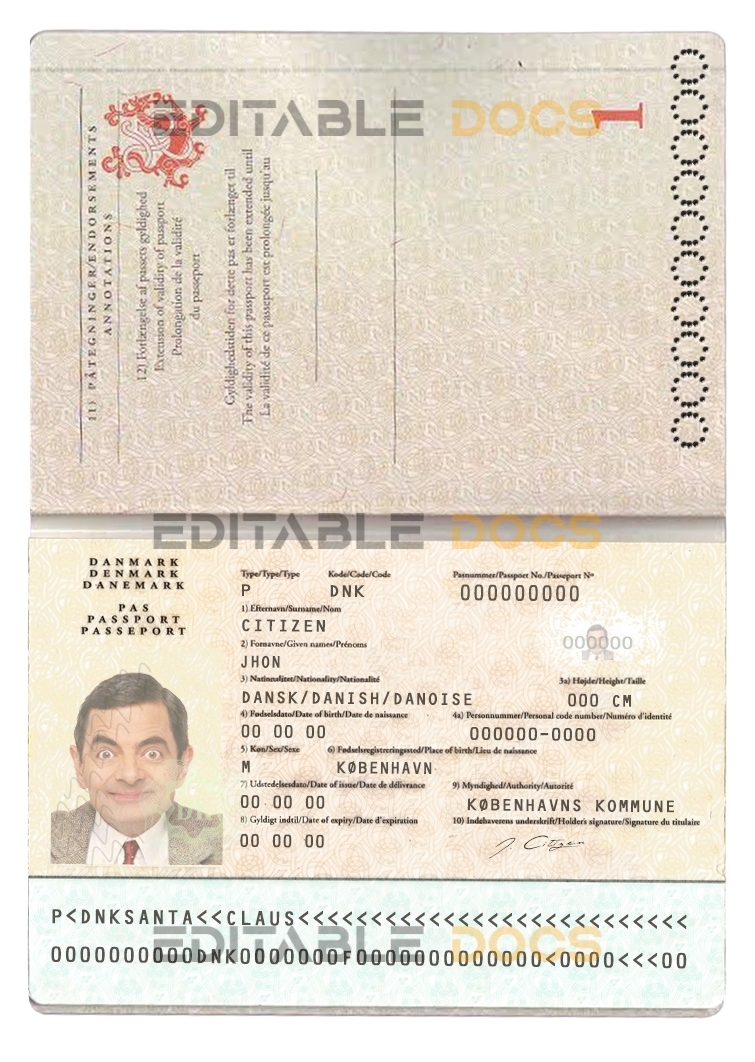 Authentic Denmark PSD Passport Template