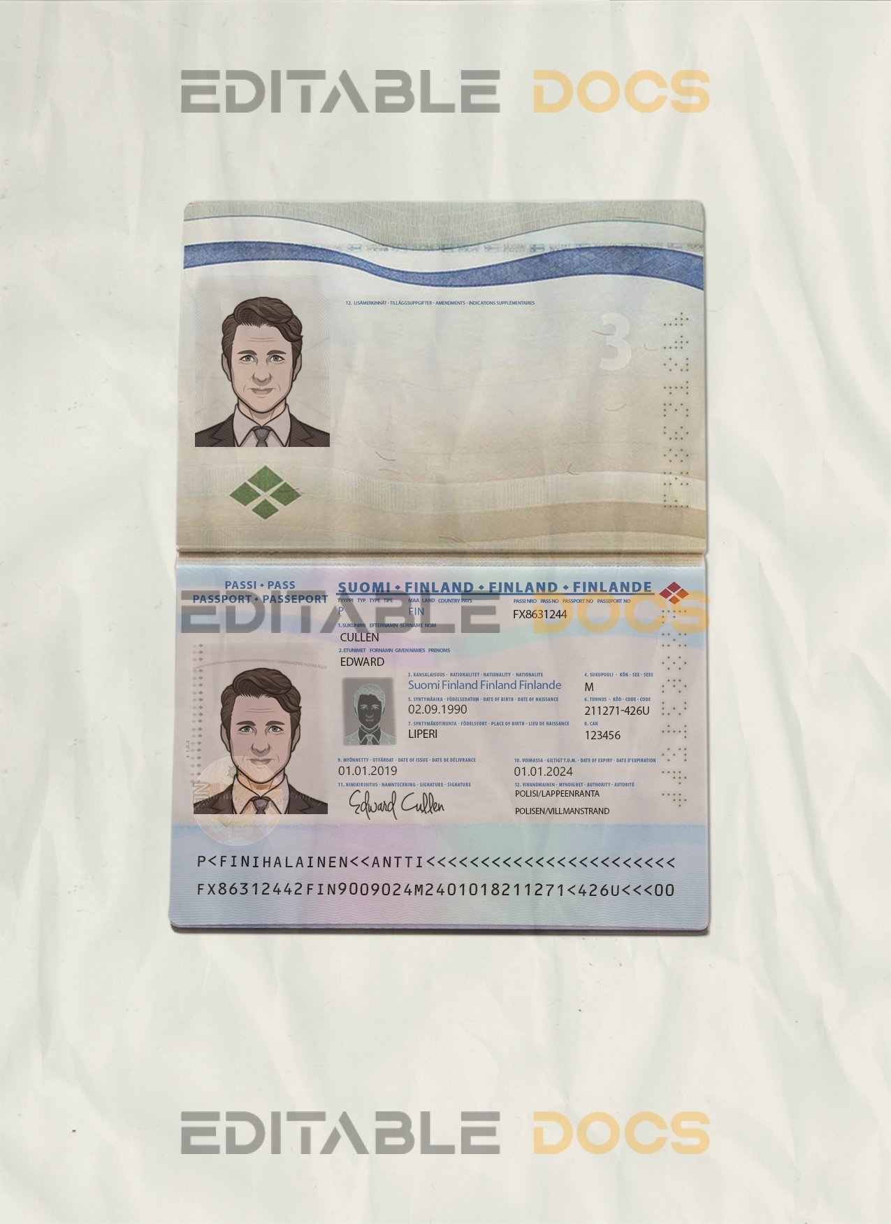 Authentic Finland PSD Passport Template