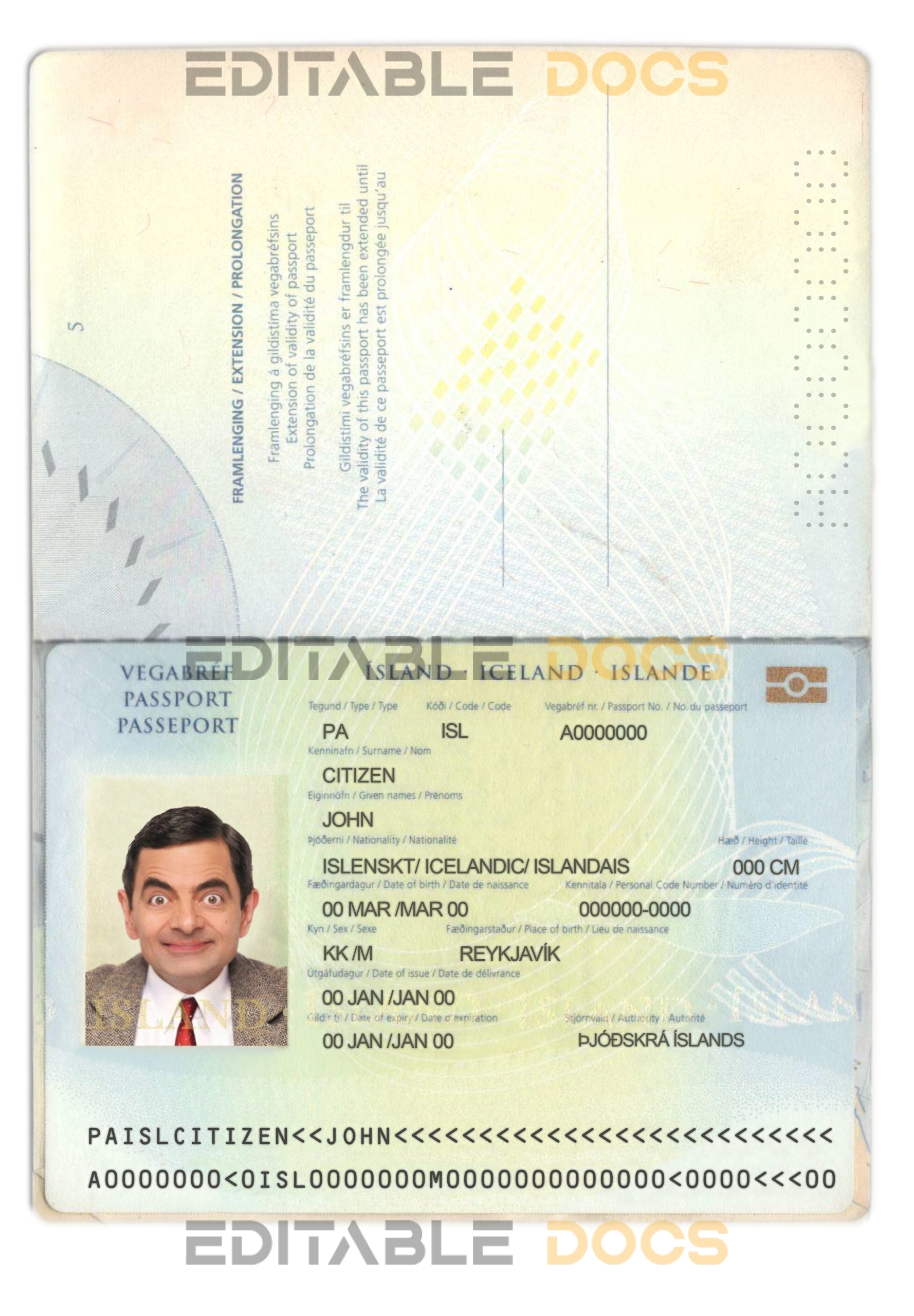 Authentic Iceland PSD Passport Template
