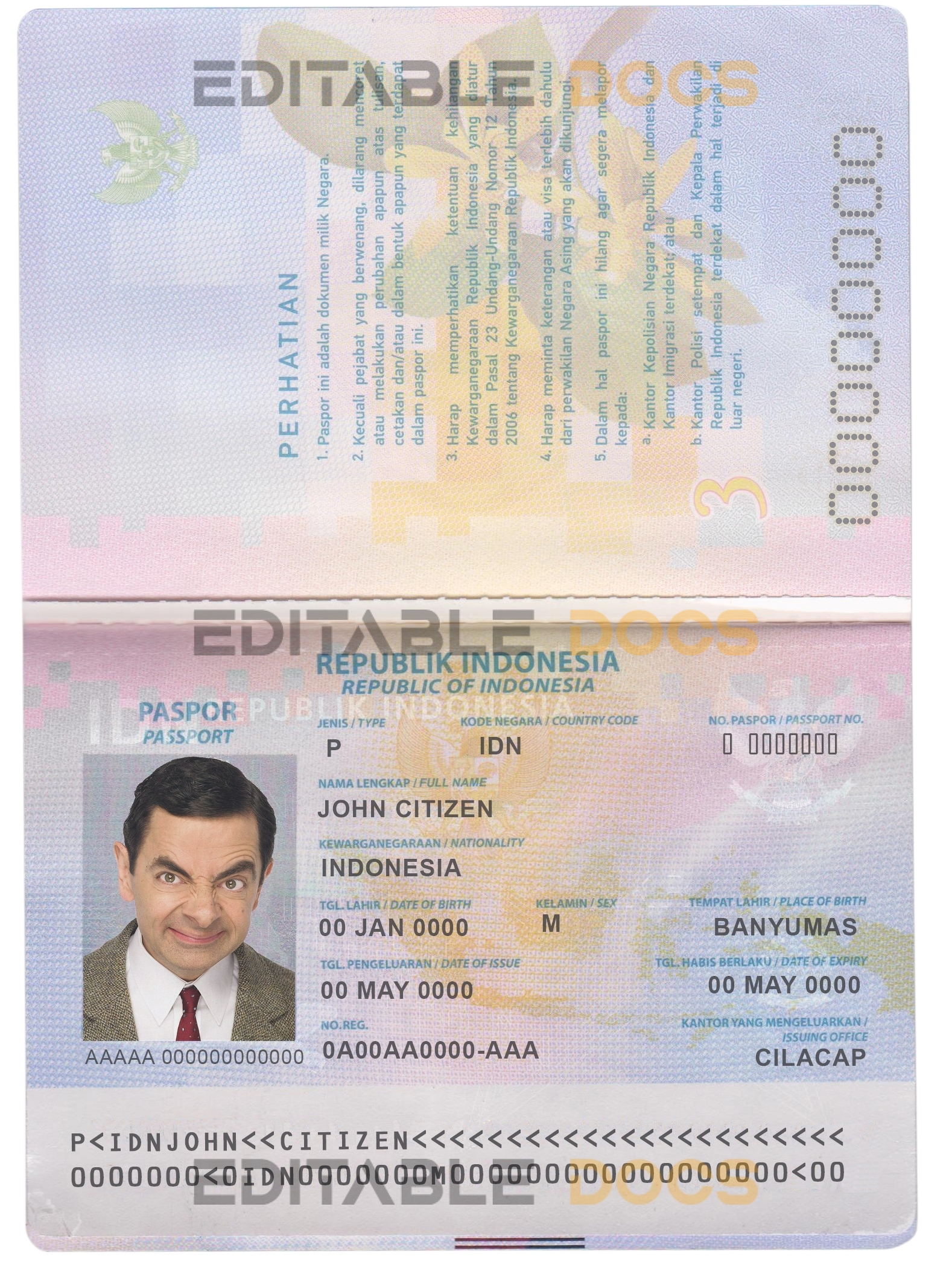 Authentic Indonesia PSD Passport Template