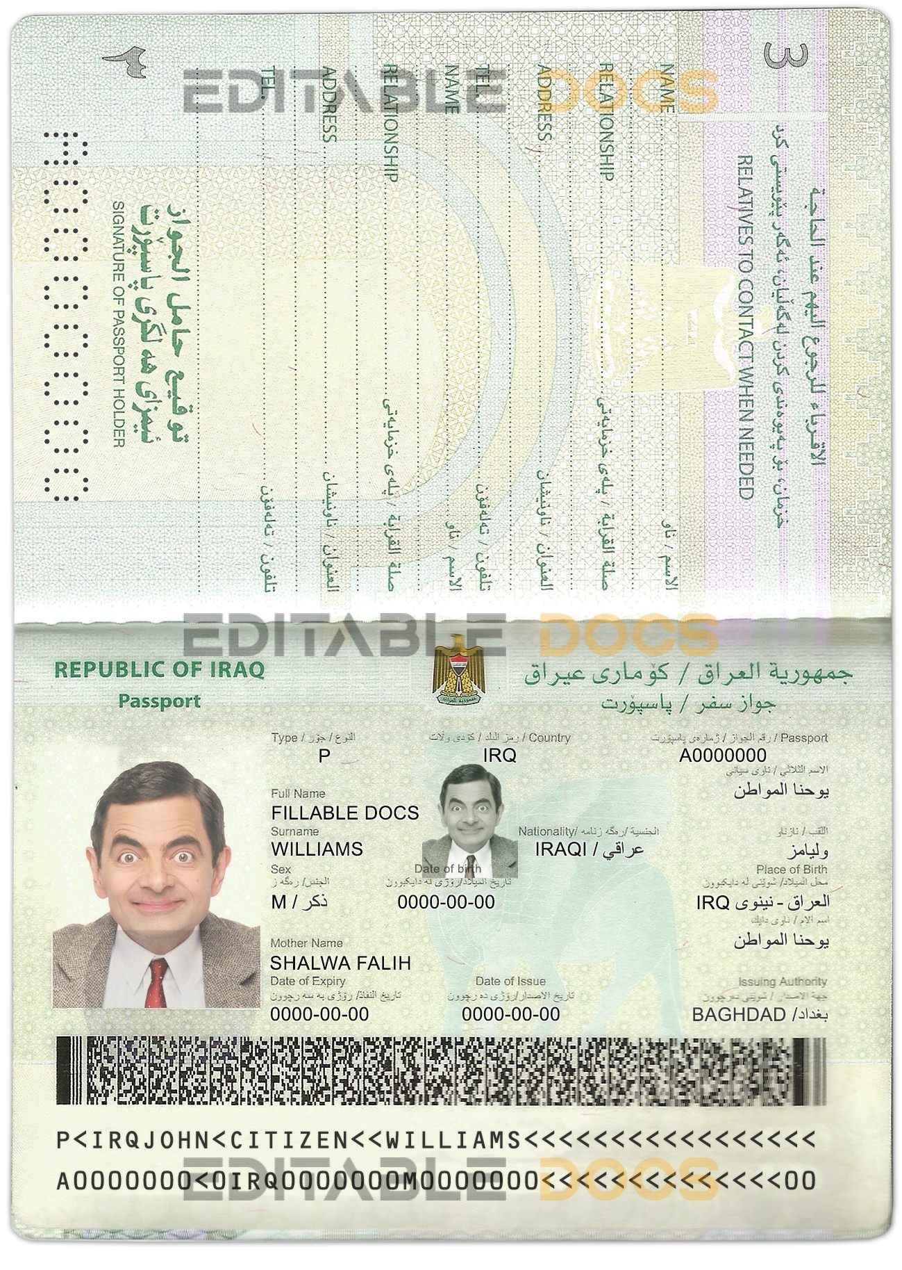Authentic Iraq PSD Passport Template