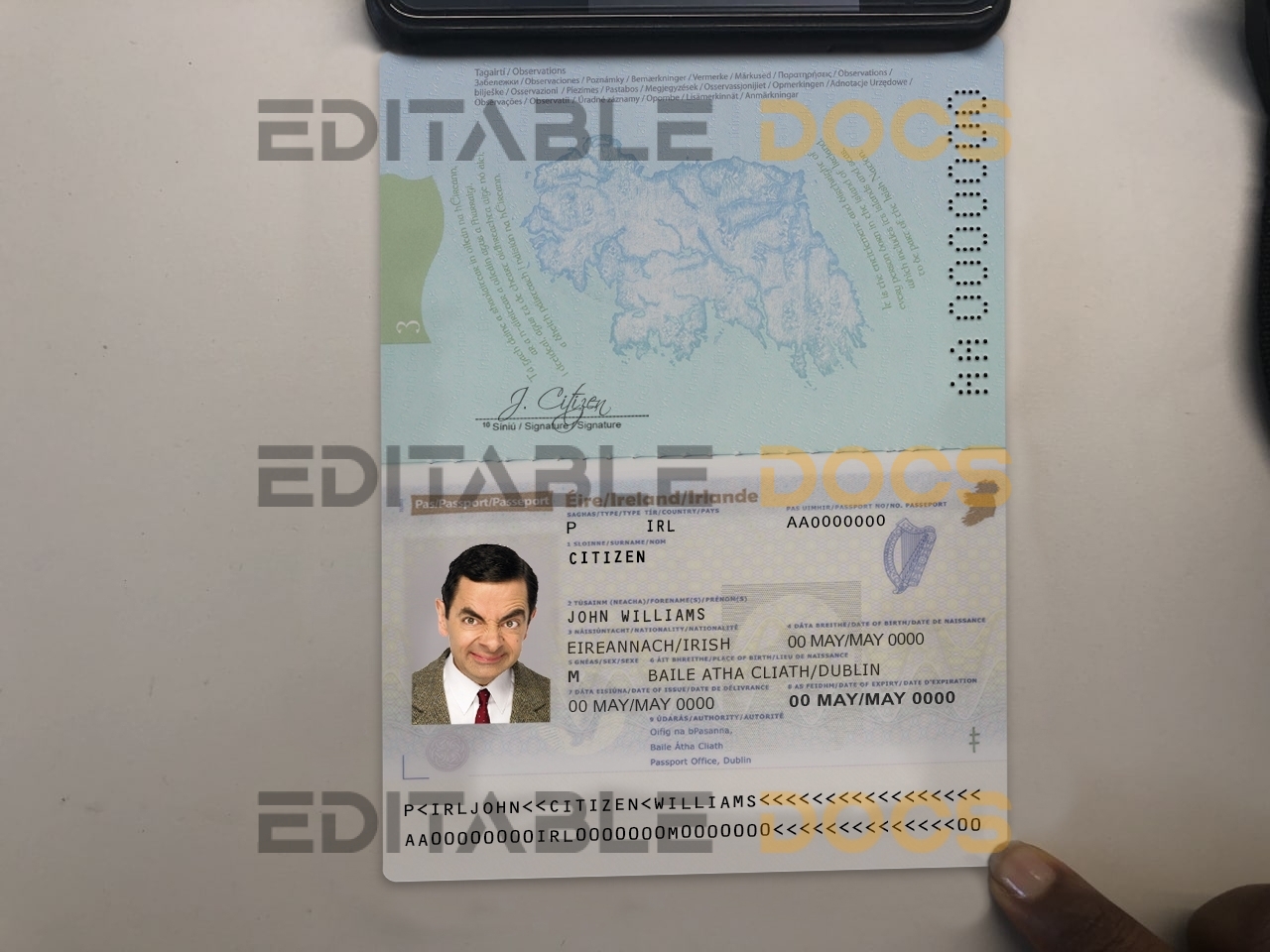 Authentic Ireland PSD Passport Template (photo look)