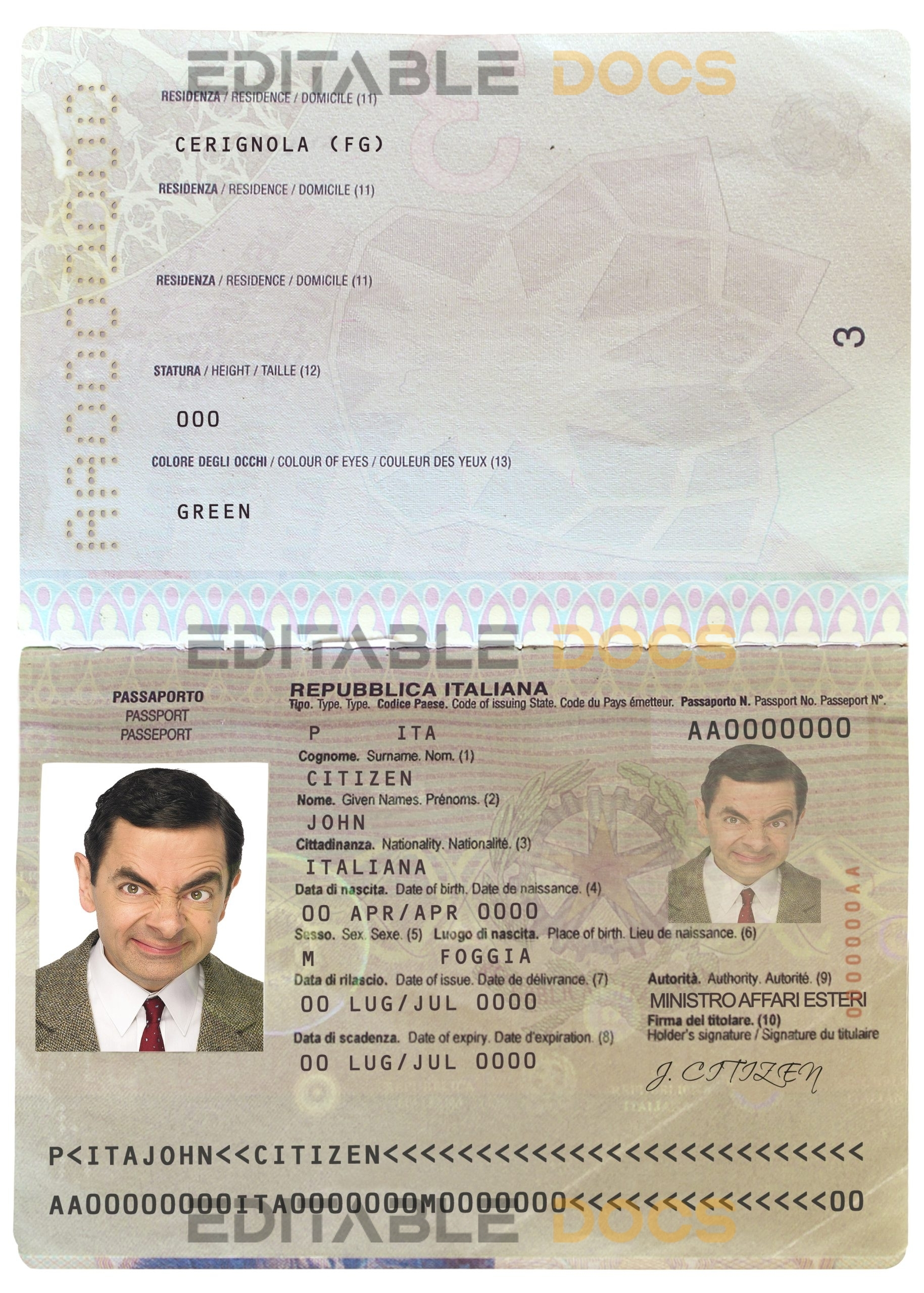 Authentic Italy PSD Passport Template