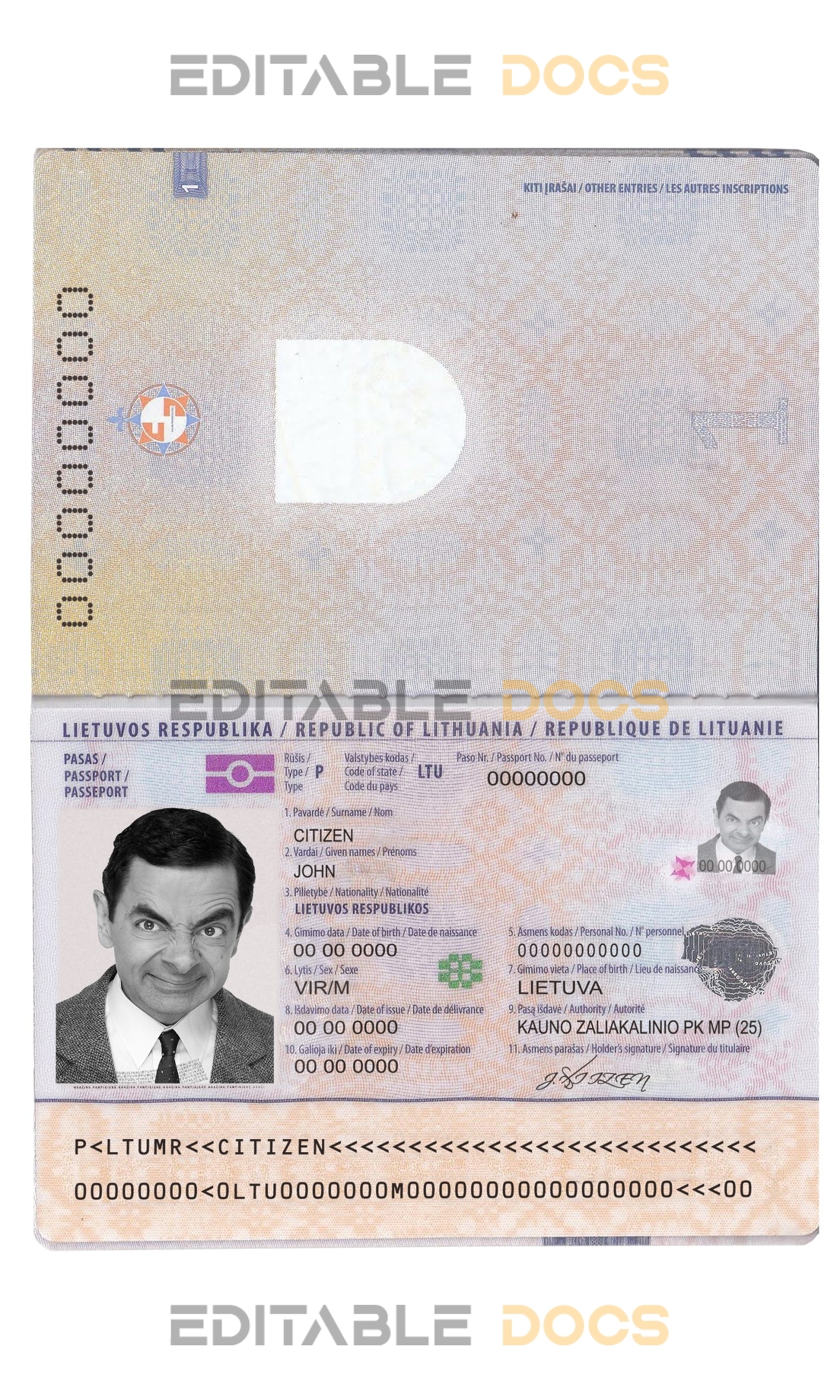 Authentic Lithuania PSD Passport Template