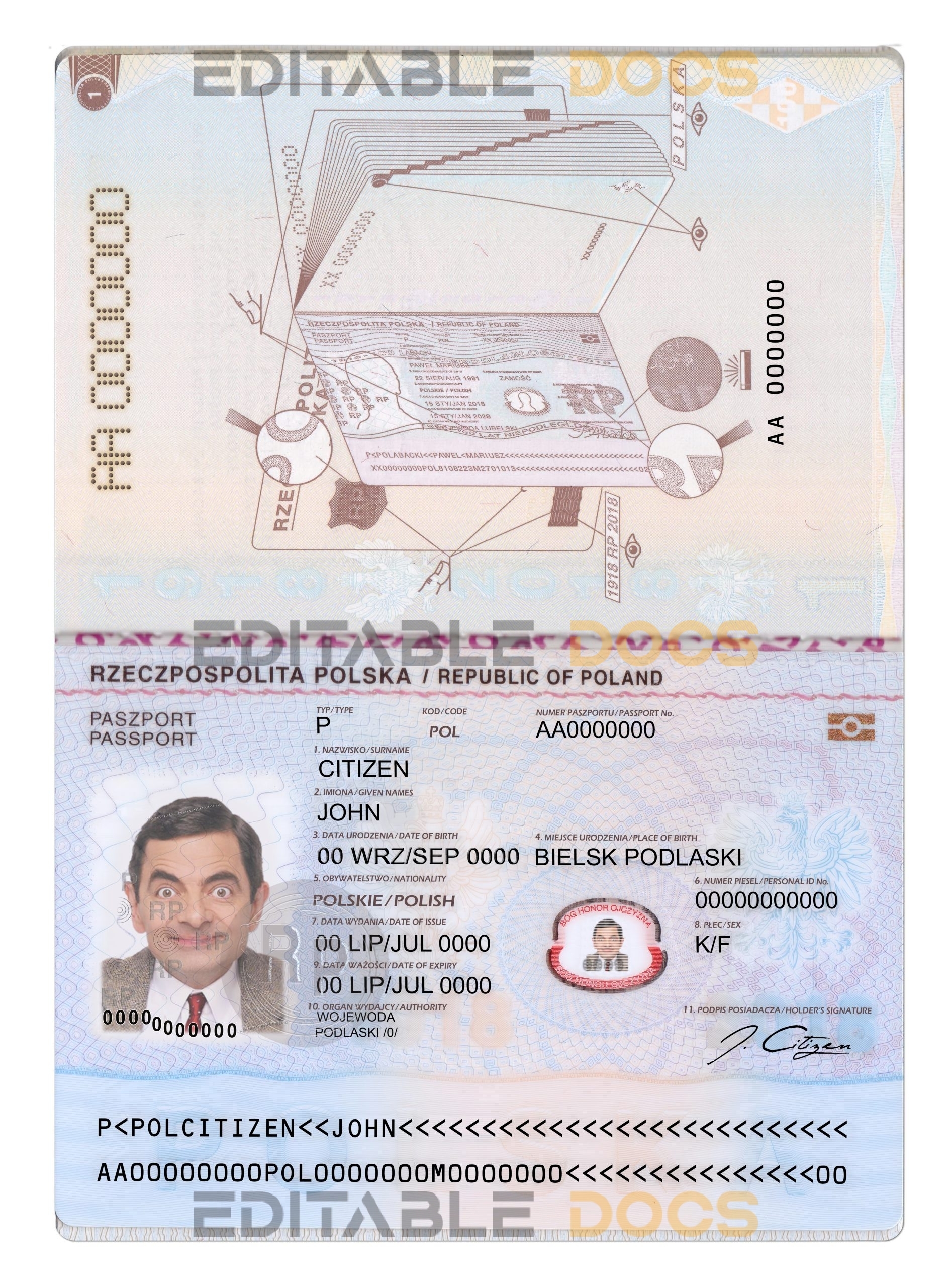 Authentic Poland PSD Passport Template (2018 – present)