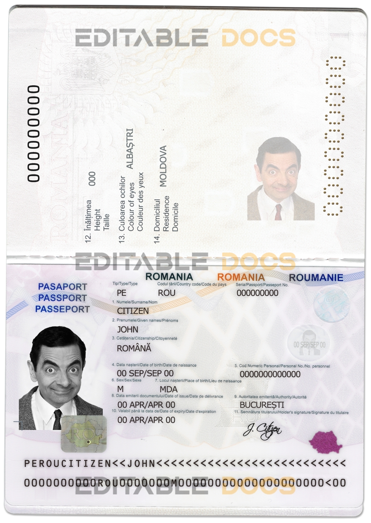 Authentic Romania PSD Passport Template