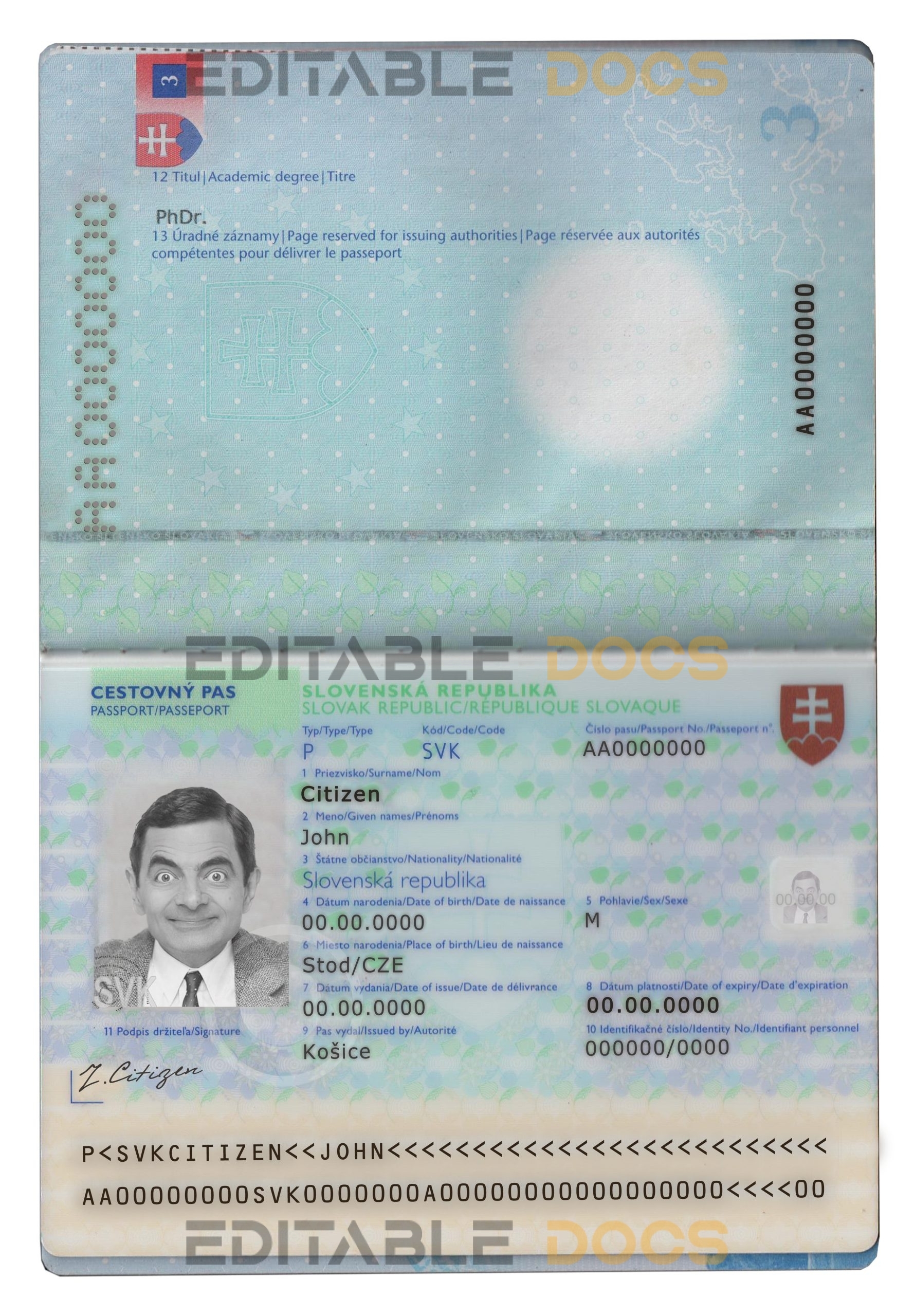 Authentic Slovakia PSD Passport Template