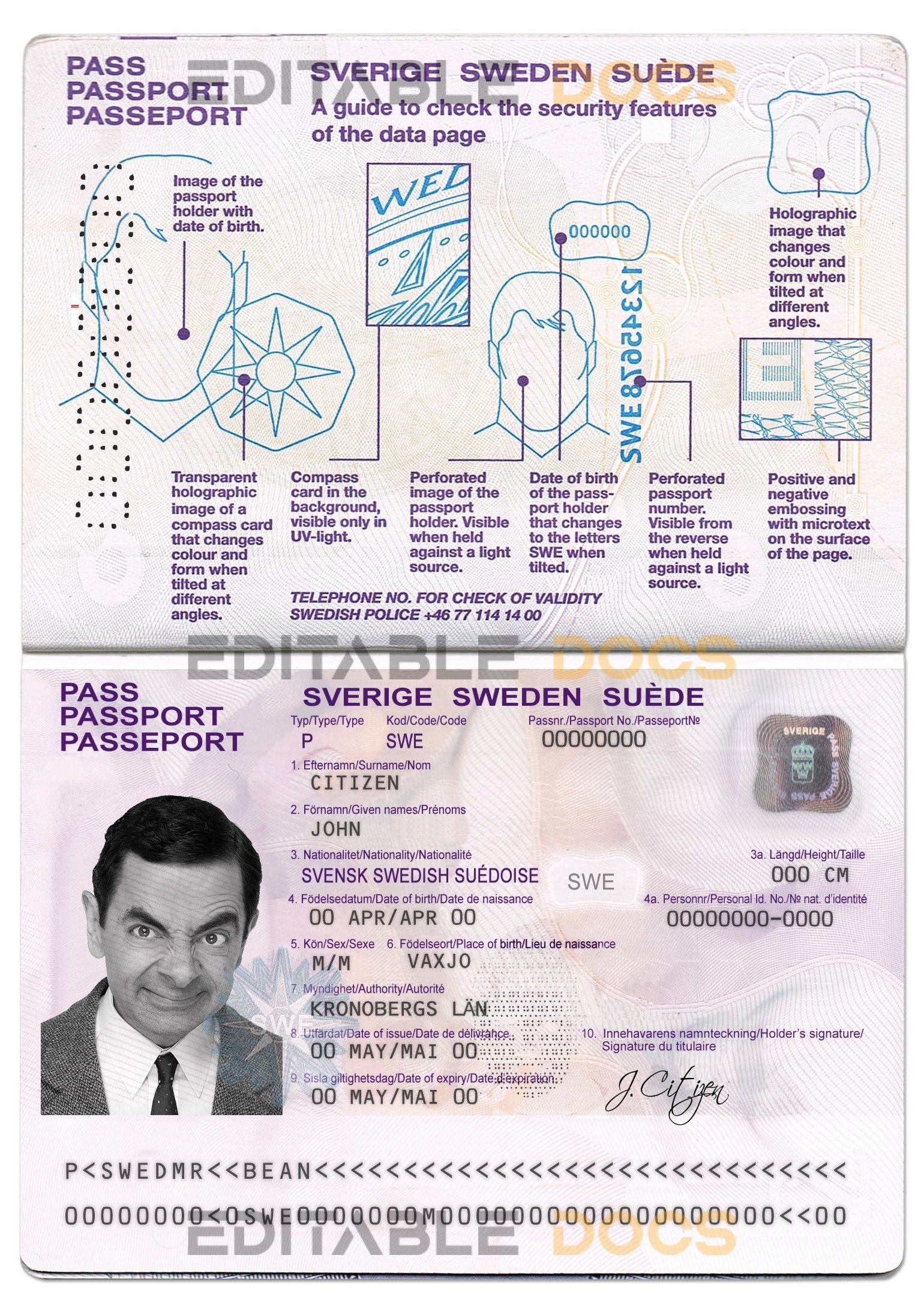 Authentic Sweden PSD Passport Template