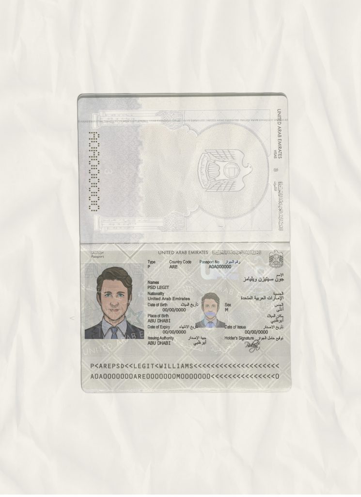 Authentic UAE (United Arab Emirates) PSD Passport Template