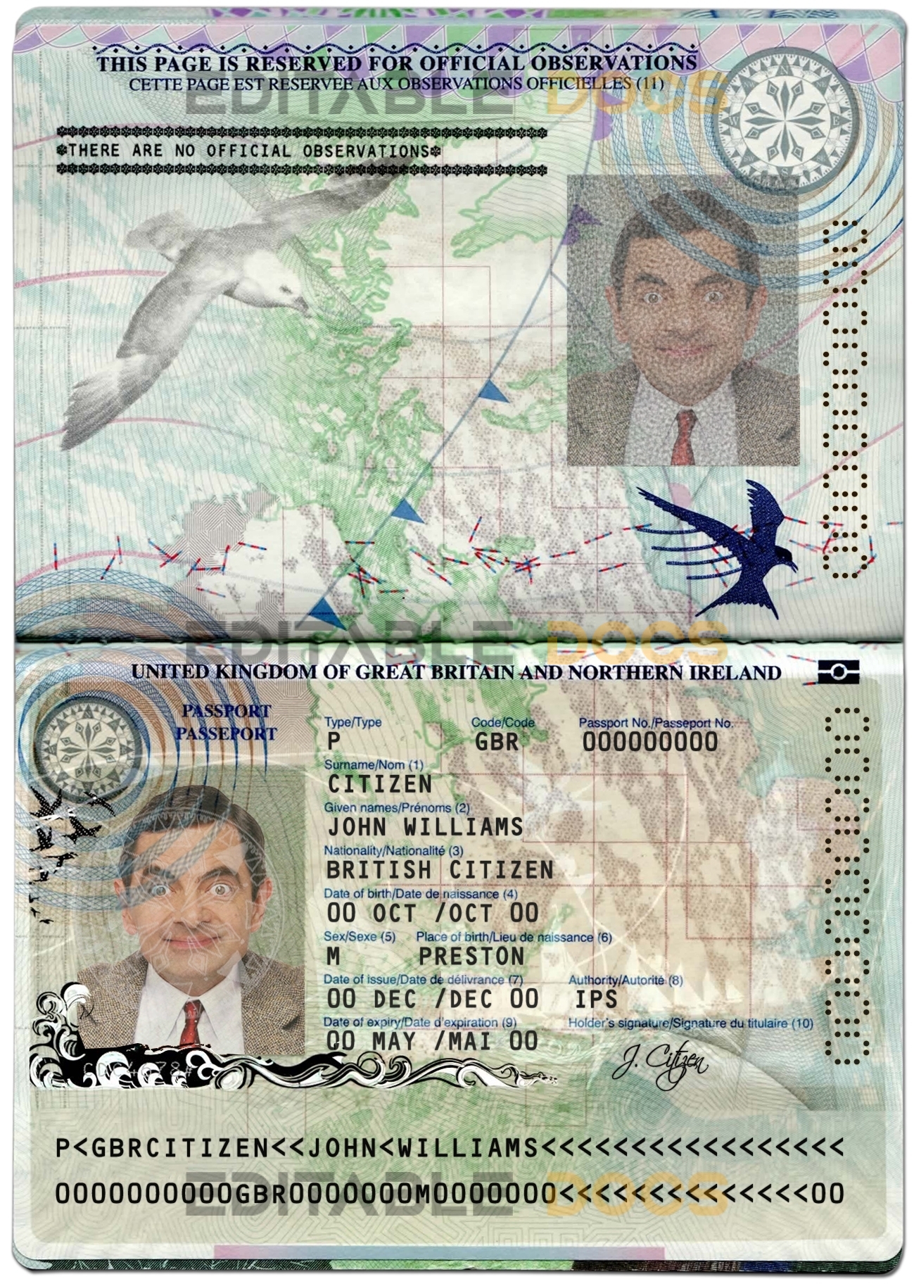 Authentic United Kingdom of Great Britain and Northern Ireland PSD Passport Template (2010-2015)