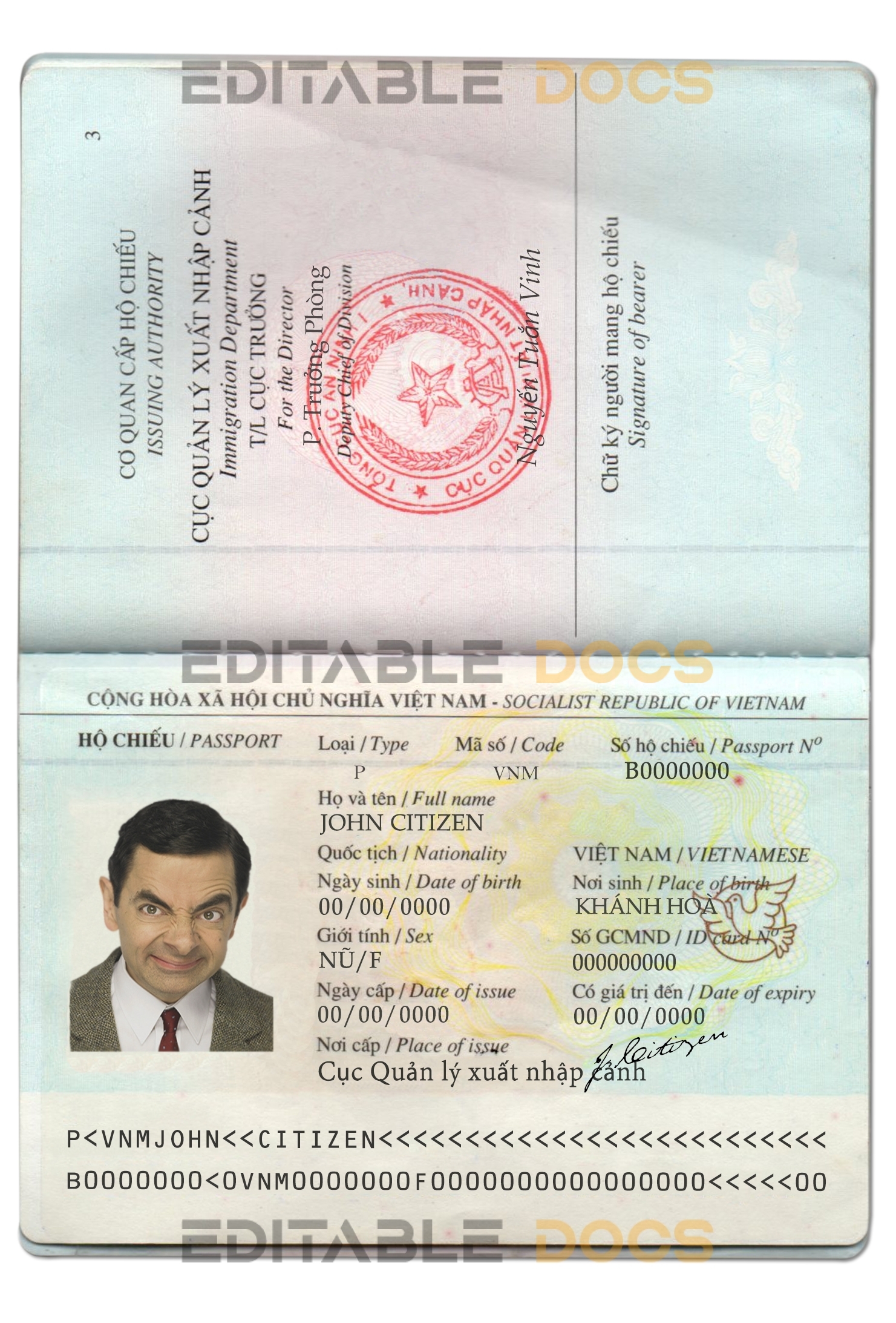 Authentic Vietnam PSD Passport Template