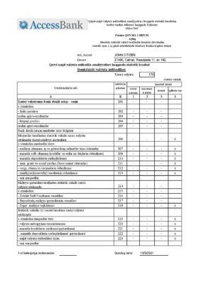 Azerbaijan Access Bank (Azerbaijani language) statement template in Excel and PDF format