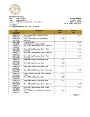 Bolivia Banco Central de Bolivia bank statement easy to fill template in .xls and .pdf file format