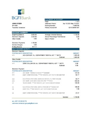 Cameroon BGFI bank statement easy to fill template in Excel and PDF format