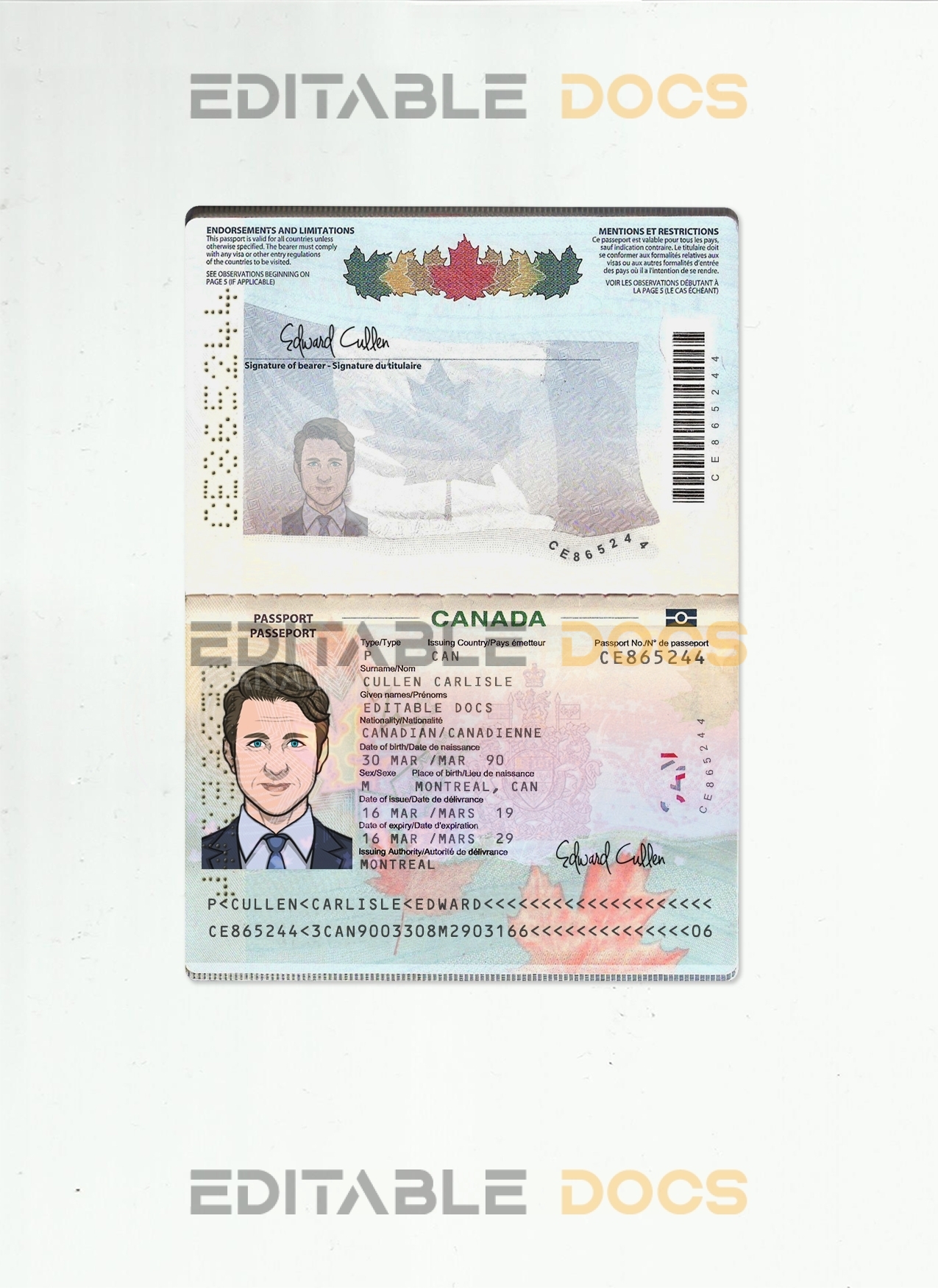 Authentic Canada PSD Passport Template (2010 – present)