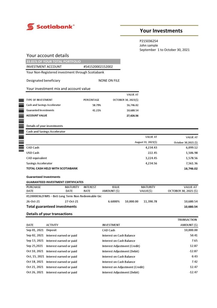 Chile Scotiabank bank statement easy to fill template in Excel and PDF format