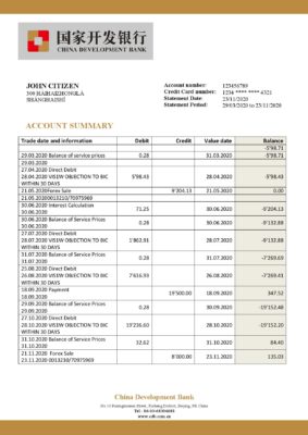 China Development bank statement template in Word and PDF format